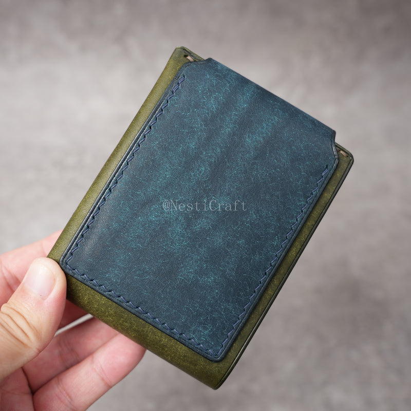 Handmade Two-Tone Olive Green & Denim Blue Pueblo Leather Wallet