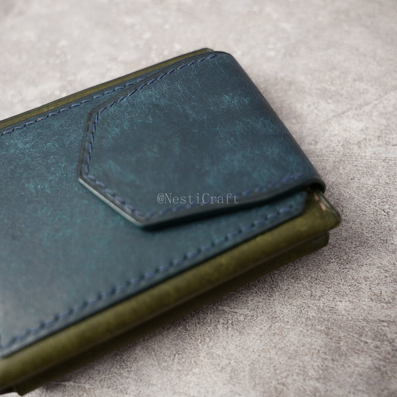 Handmade Two-Tone Olive Green & Denim Blue Pueblo Leather Wallet