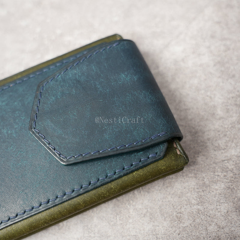 Handmade Two-Tone Olive Green & Denim Blue Pueblo Leather Wallet