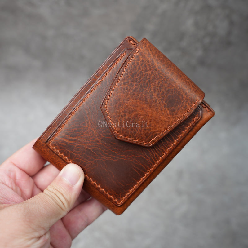 Handmade Brown Waxed Leather Wallet By Nesti Craft