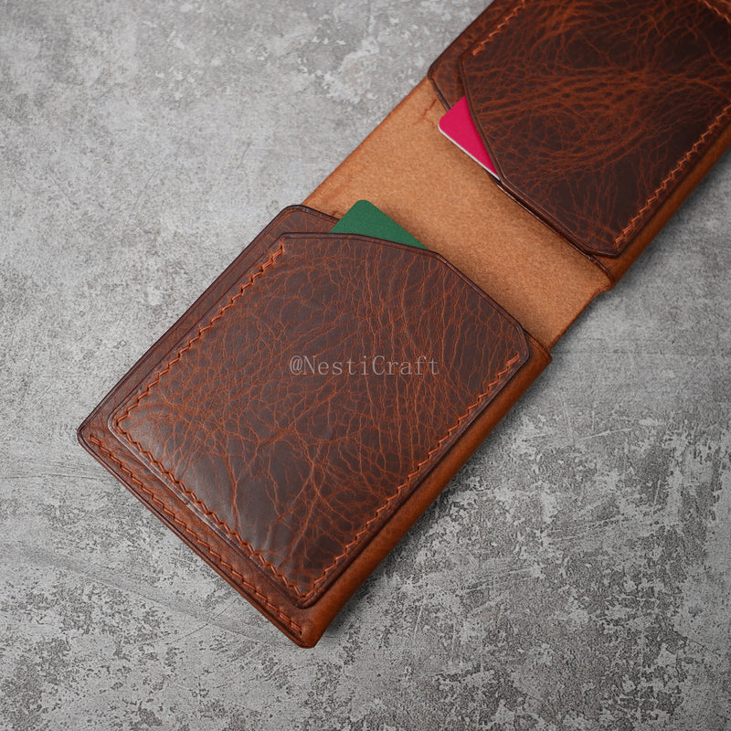 Handmade Brown Waxed Leather Wallet By Nesti Craft