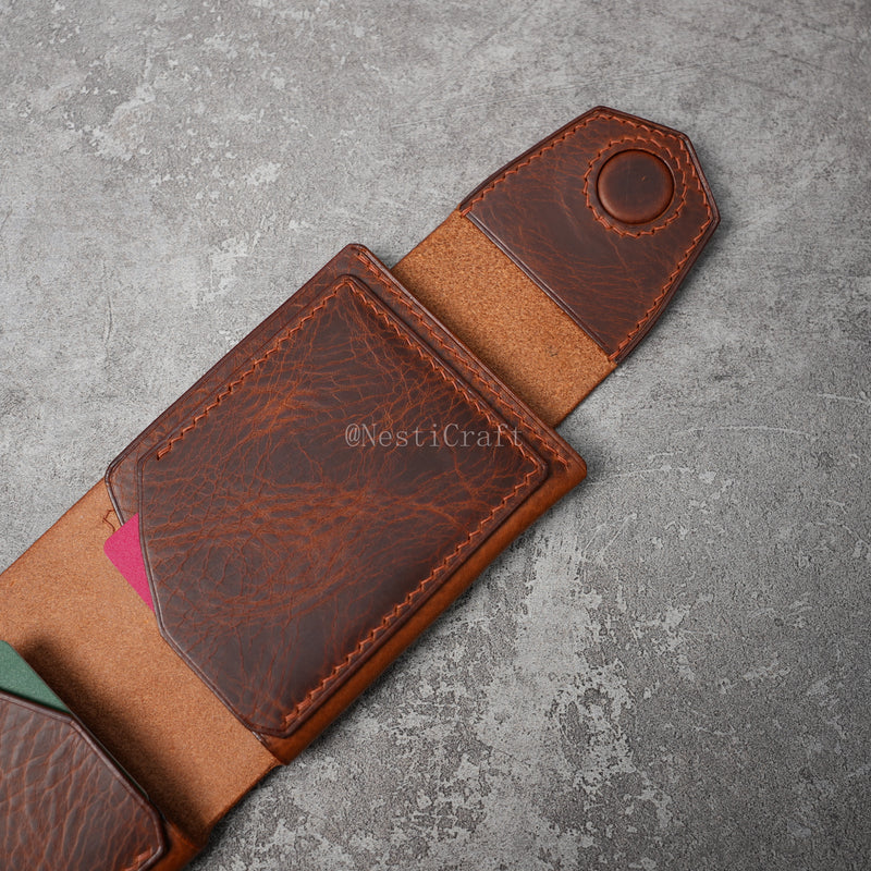 Handmade Brown Waxed Leather Wallet By Nesti Craft