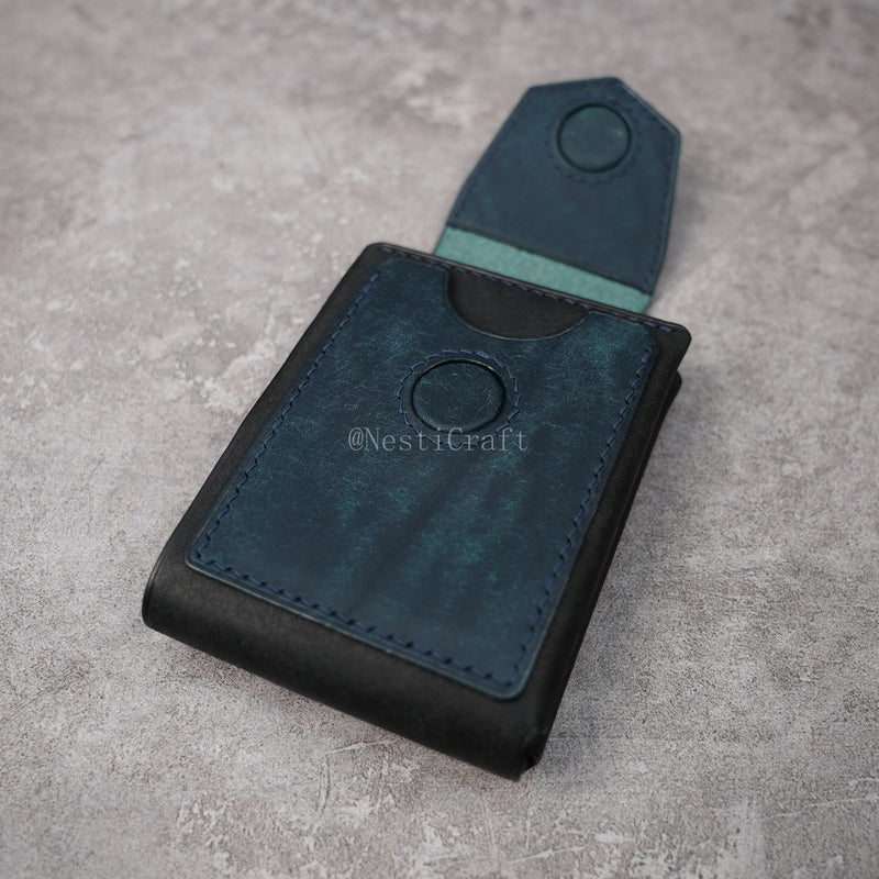 Handmade Black & Denim Blue Pueblo Leather Card Holder Wallet By Nesti Craft