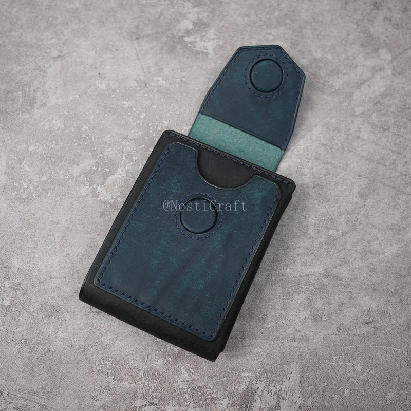 Handmade Black & Denim Blue Pueblo Leather Card Holder Wallet By Nesti Craft