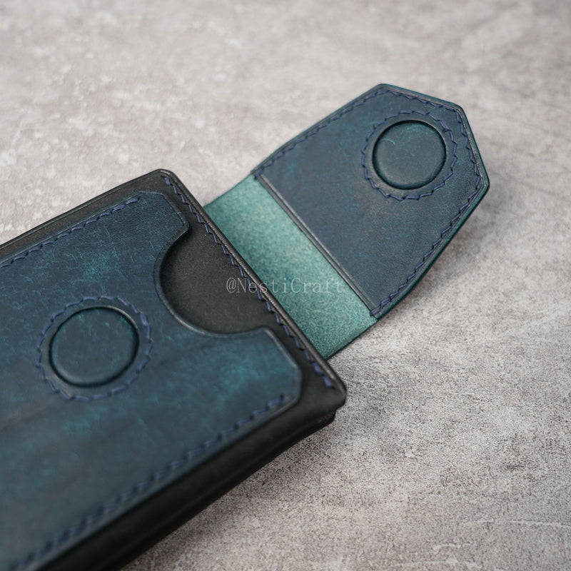Handmade Black & Denim Blue Pueblo Leather Card Holder Wallet By Nesti Craft