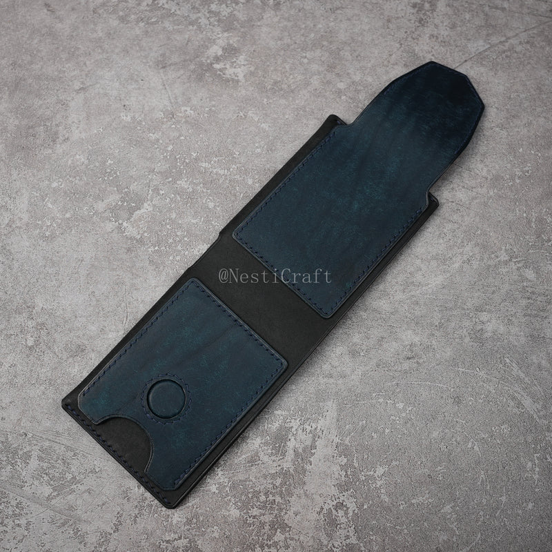 Handmade Black & Denim Blue Pueblo Leather Card Holder Wallet By Nesti Craft