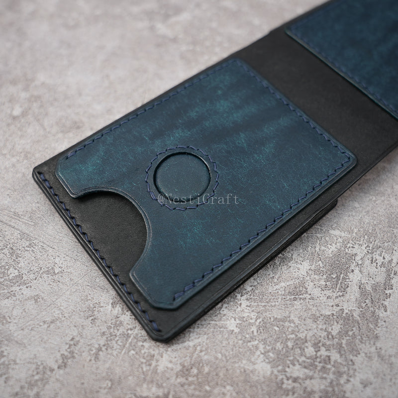 Handmade Black & Denim Blue Pueblo Leather Card Holder Wallet By Nesti Craft