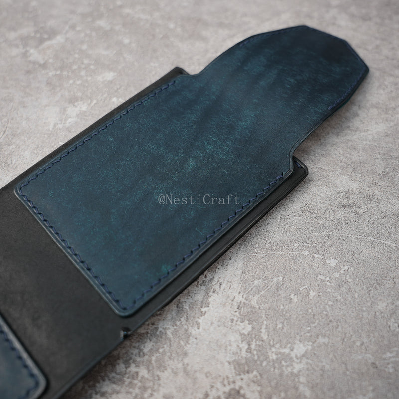 Handmade Black & Denim Blue Pueblo Leather Card Holder Wallet By Nesti Craft