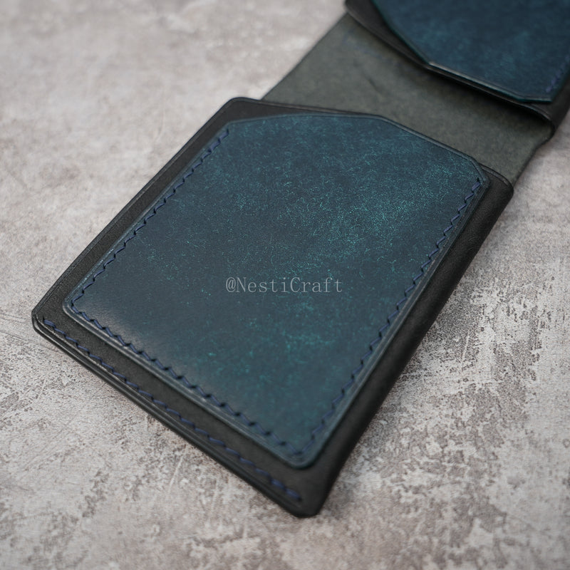 Handmade Black & Denim Blue Pueblo Leather Card Holder Wallet By Nesti Craft