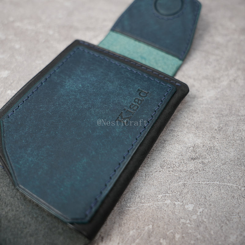 Handmade Black & Denim Blue Pueblo Leather Card Holder Wallet By Nesti Craft
