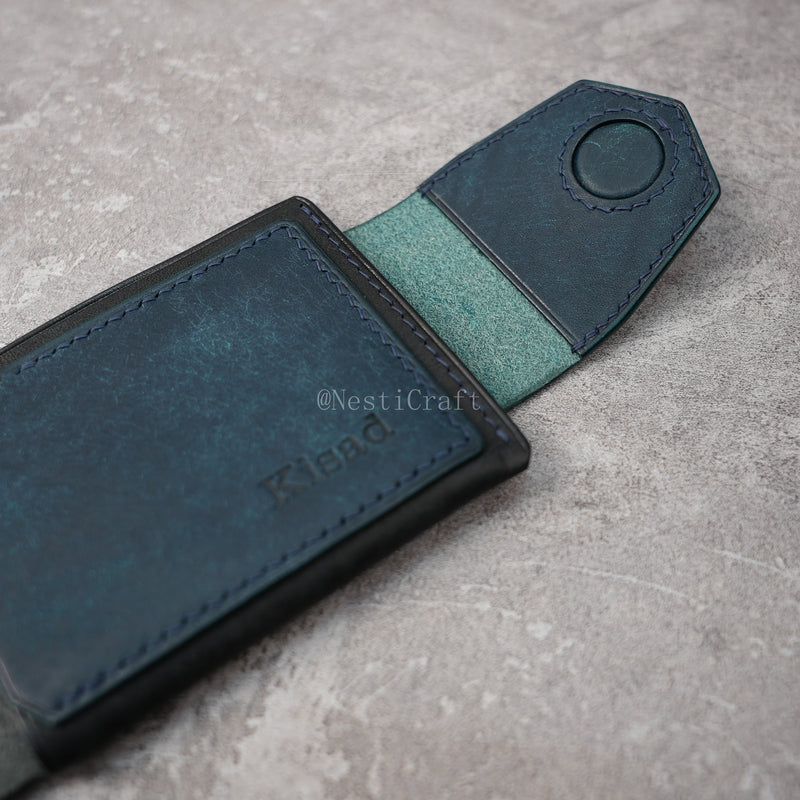 Handmade Black & Denim Blue Pueblo Leather Card Holder Wallet By Nesti Craft
