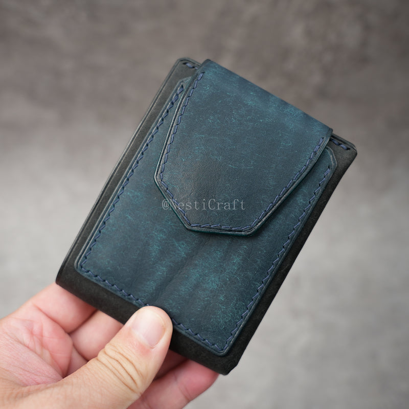 Handmade Black & Denim Blue Pueblo Leather Card Holder Wallet By Nesti Craft