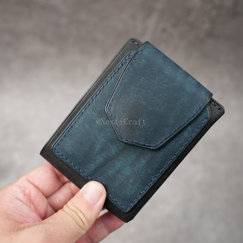 Handmade Black & Denim Blue Pueblo Leather Card Holder Wallet By Nesti Craft