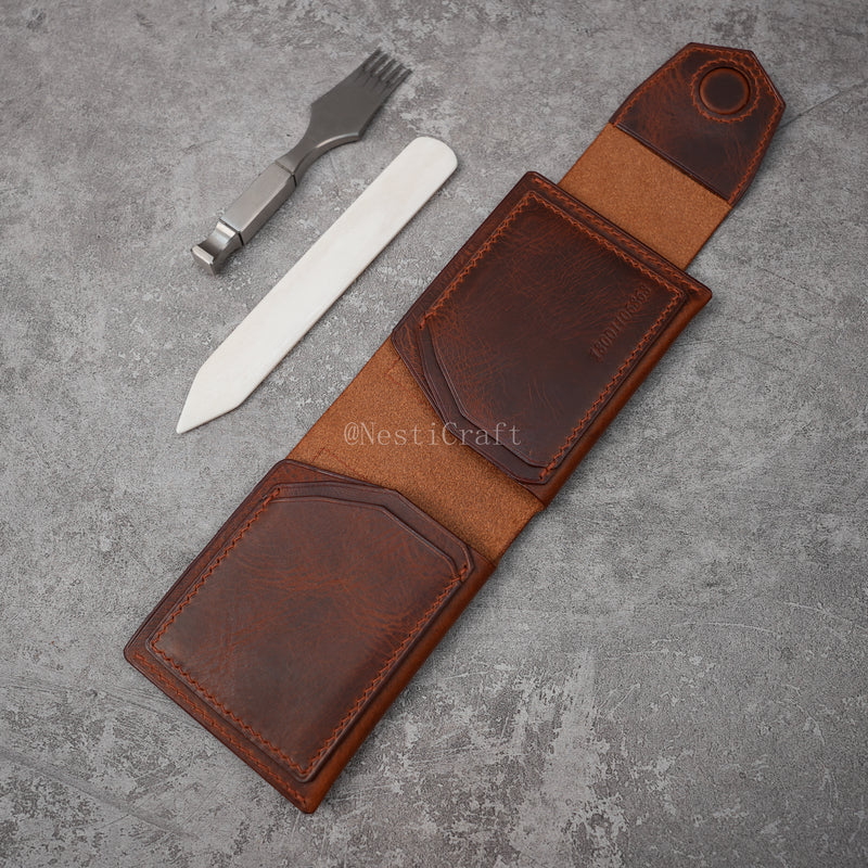 Handmade Brown Waxed Leather Wallet By Nesti Craft — 6 Card Slots