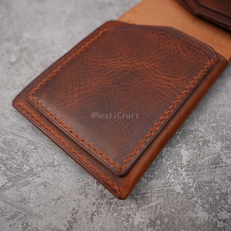 Handmade Brown Waxed Leather Wallet By Nesti Craft — 6 Card Slots