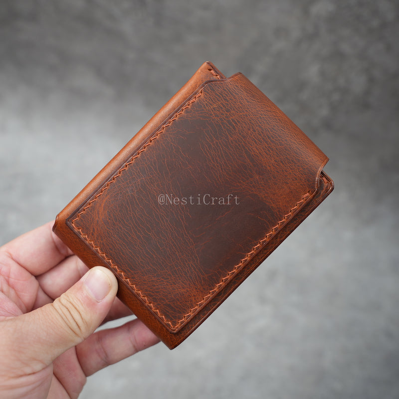 Handmade Brown Waxed Leather Wallet By Nesti Craft — 6 Card Slots