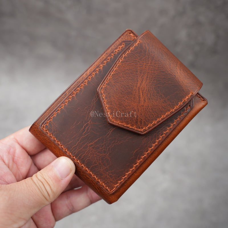 Handmade Brown Waxed Leather Wallet By Nesti Craft — 6 Card Slots