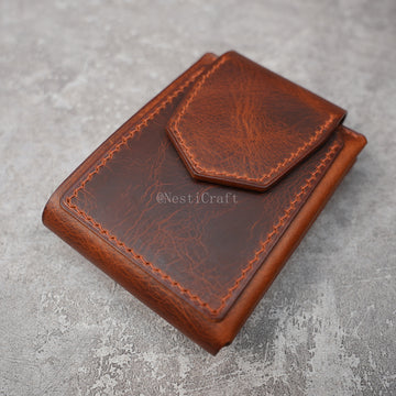 Handmade Brown Waxed Leather Wallet By Nesti Craft — 6 Card Slots