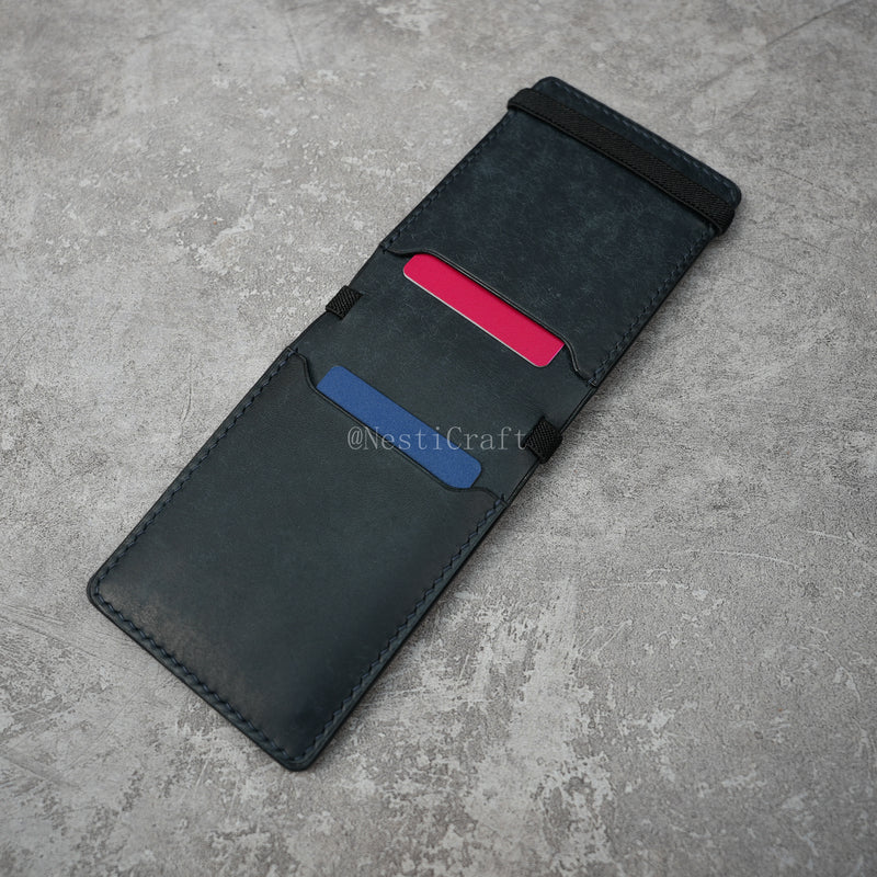Magnetic Snap Leather Wallet - Handmade Minimalist Card Holder
