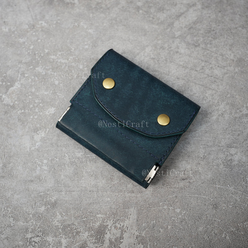 Handmade Leather Wallet with Kiss Lock Coin Pocket