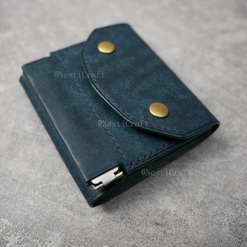 Handmade Leather Wallet with Kiss Lock Coin Pocket