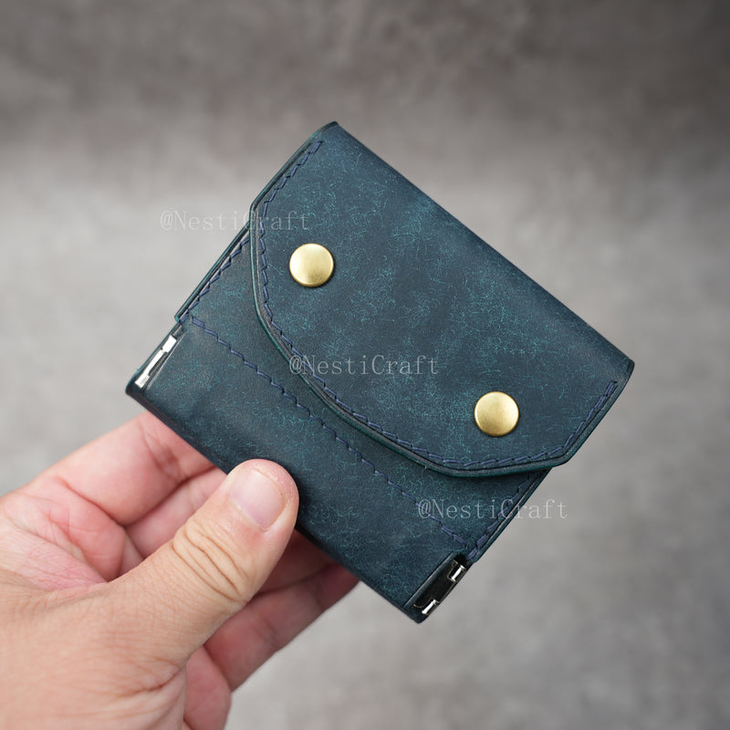 Handmade Leather Wallet with Kiss Lock Coin Pocket