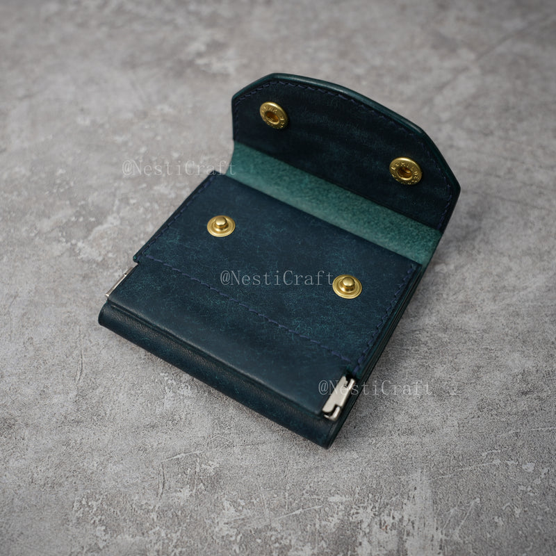Handmade Leather Wallet with Kiss Lock Coin Pocket