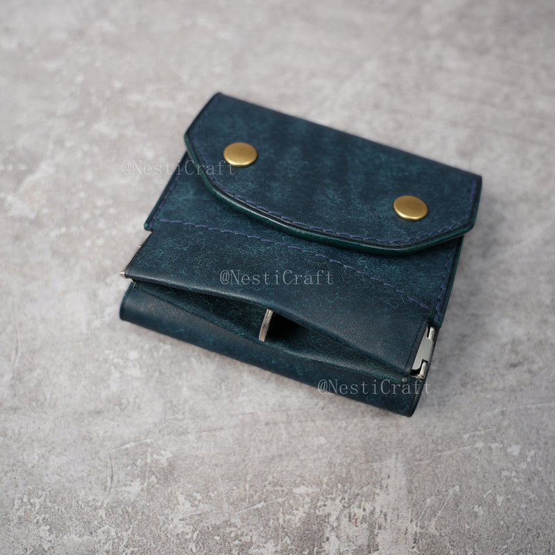 Handmade Leather Wallet with Kiss Lock Coin Pocket