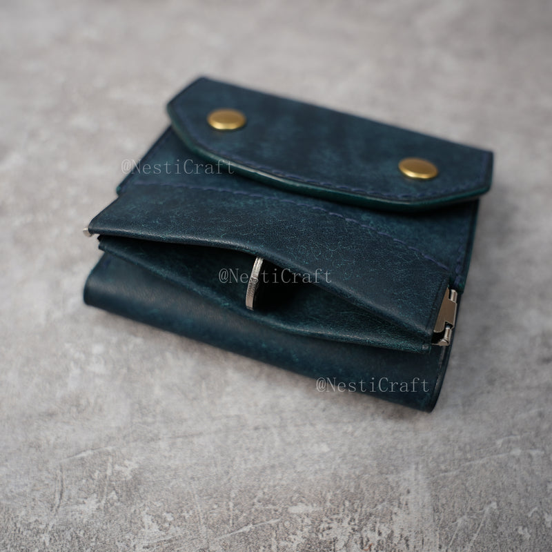 Handmade Leather Wallet with Kiss Lock Coin Pocket