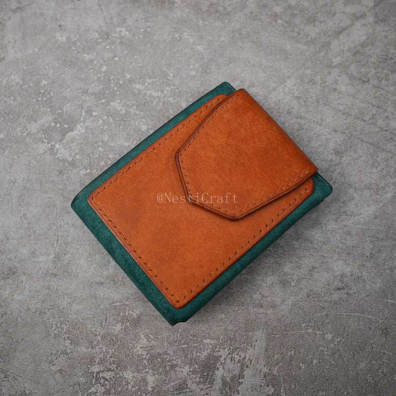 Handmade Two-Tone Peacock Blue & Brown Pueblo Leather Wallet