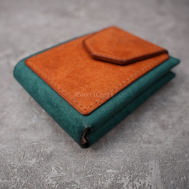 Handmade Two-Tone Peacock Blue & Brown Pueblo Leather Wallet