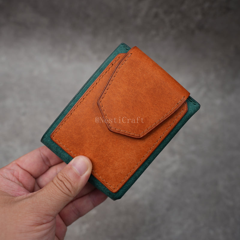 Handmade Two-Tone Peacock Blue & Brown Pueblo Leather Wallet