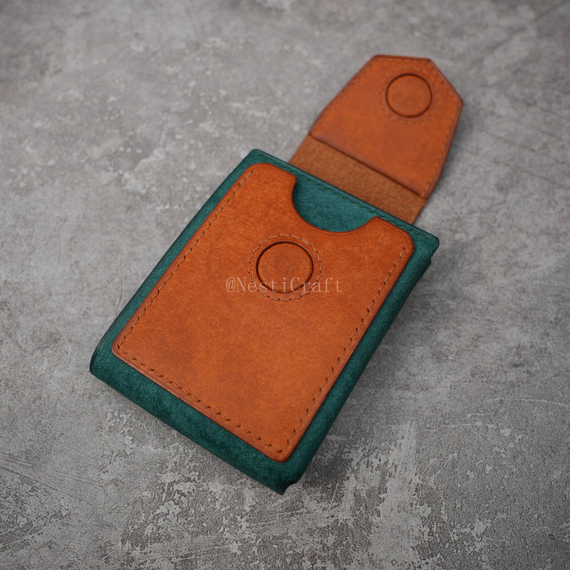 Handmade Two-Tone Peacock Blue & Brown Pueblo Leather Wallet