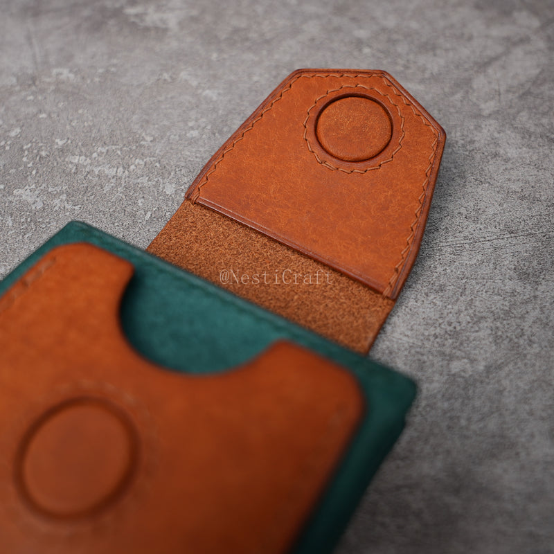Handmade Two-Tone Peacock Blue & Brown Pueblo Leather Wallet