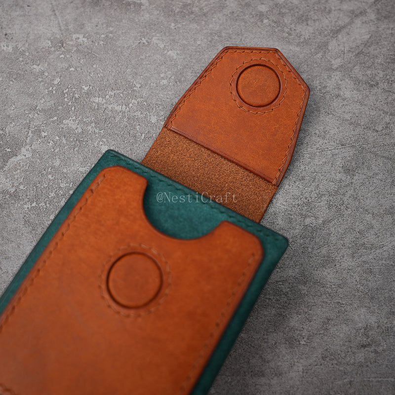 Handmade Two-Tone Peacock Blue & Brown Pueblo Leather Wallet