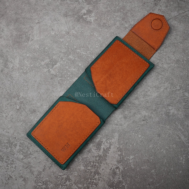 Handmade Two-Tone Peacock Blue & Brown Pueblo Leather Wallet