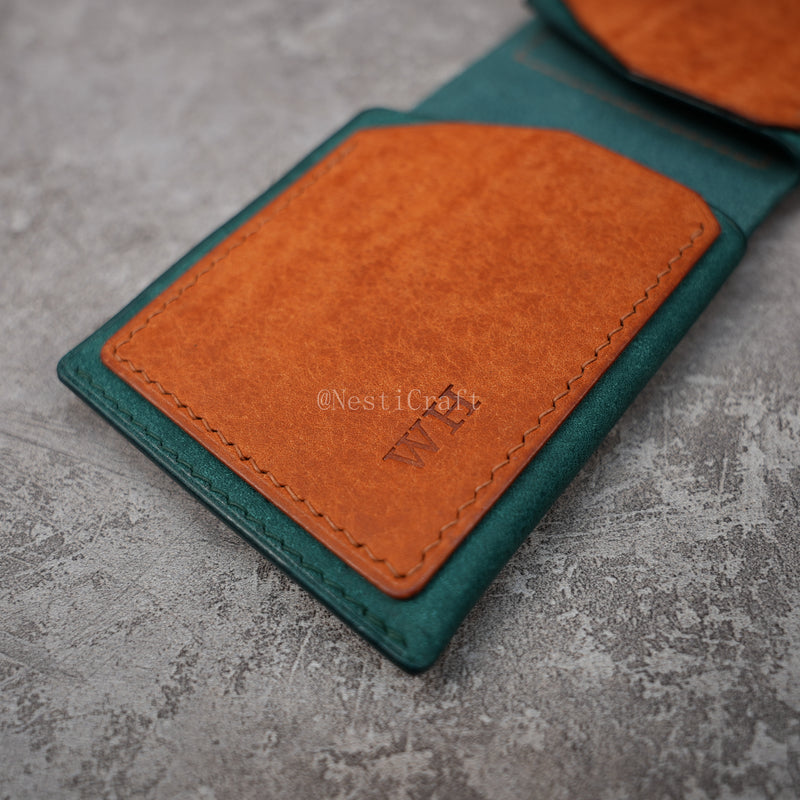 Handmade Two-Tone Peacock Blue & Brown Pueblo Leather Wallet