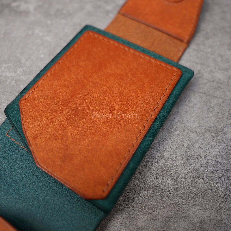 Handmade Two-Tone Peacock Blue & Brown Pueblo Leather Wallet