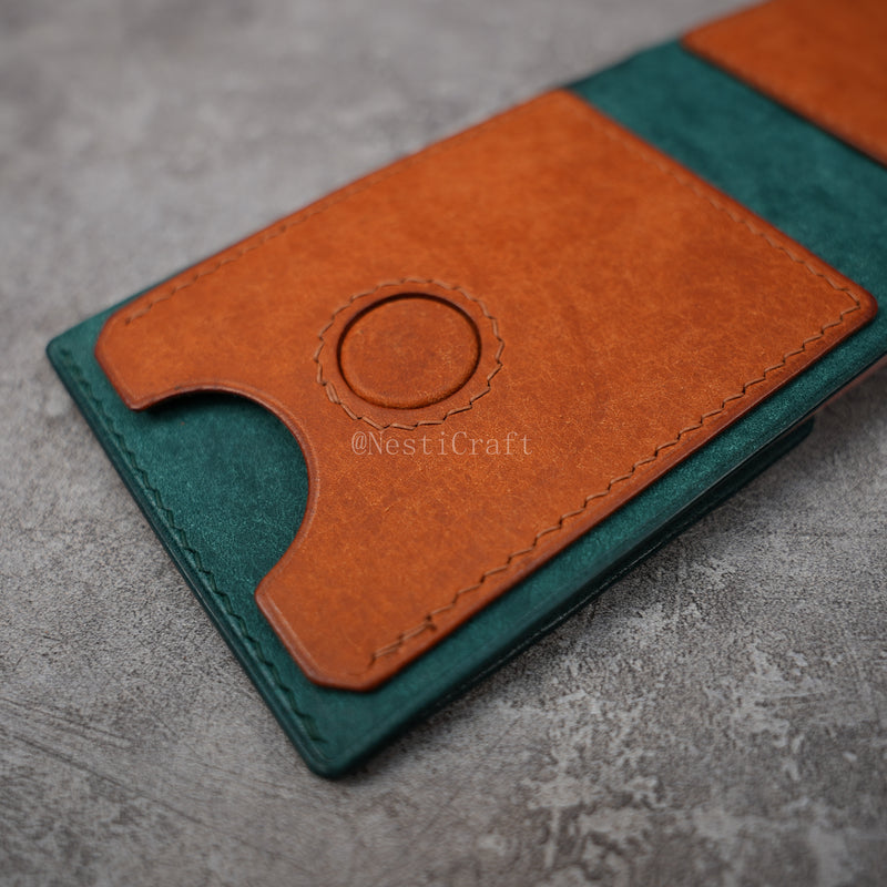 Handmade Two-Tone Peacock Blue & Brown Pueblo Leather Wallet