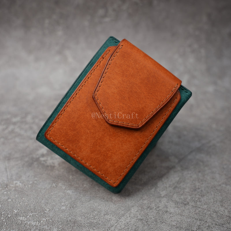 Handmade Two-Tone Peacock Blue & Brown Pueblo Leather Wallet
