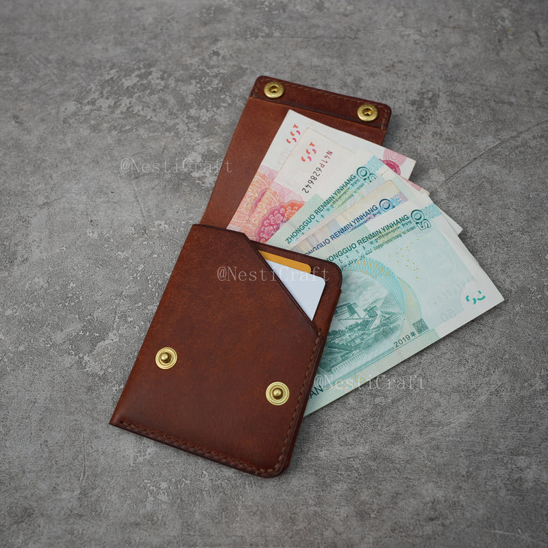 Handcrafted Vintage Bifold Wallet with Snap Button Closure
