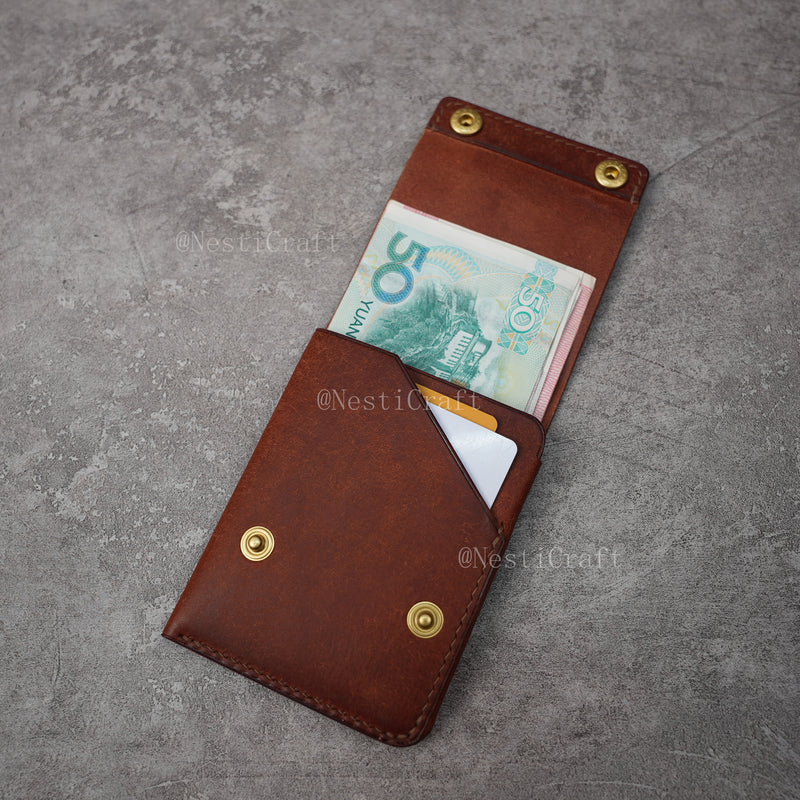 Handcrafted Vintage Bifold Wallet with Snap Button Closure