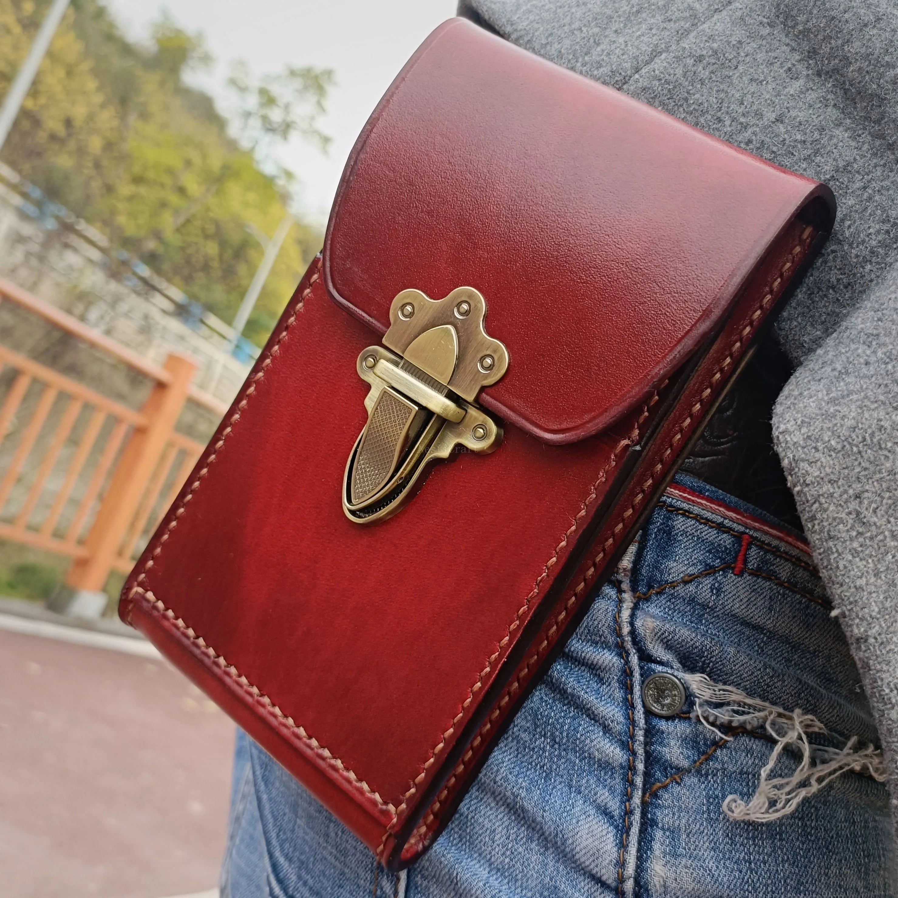 Handmade Full-Grain Leather Phone Pouch / Case by Nesti Craft