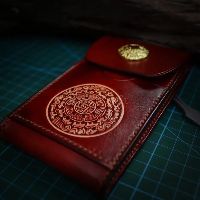 Handmade Top-Grain Leather Phone Pouch / Case with Embossed Artwork by Nesti Craft
