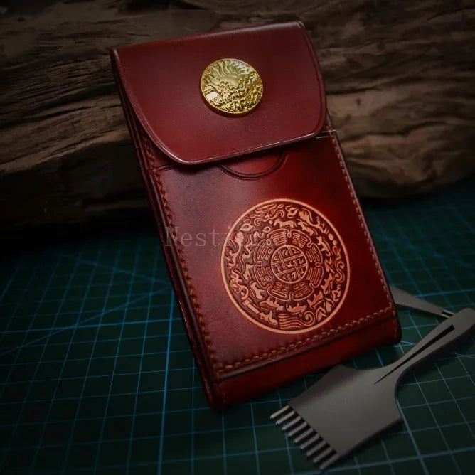 Handmade Top-Grain Leather Phone Pouch / Case with Embossed Artwork by Nesti Craft