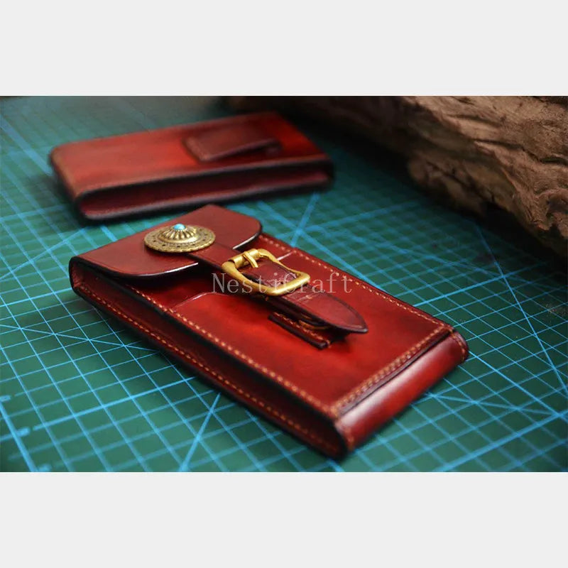 Handmade Vegetable-Tanned Top-Grain Cowhide Leather Belt Phone Pouch by Nesti Craft