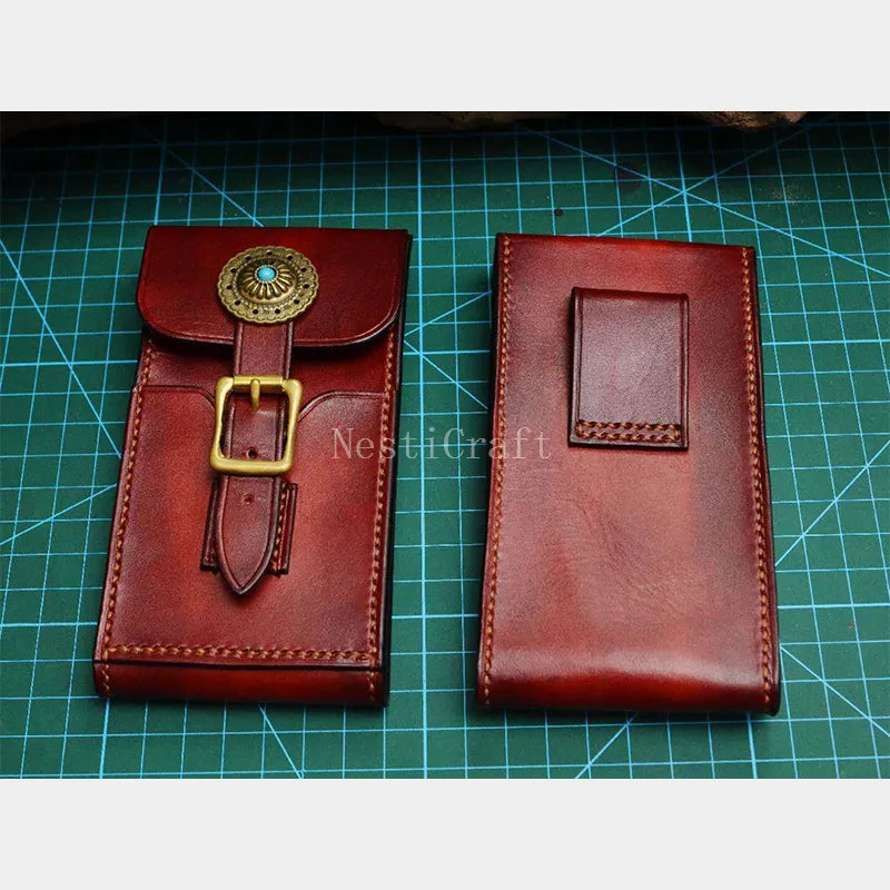 Handmade Vegetable-Tanned Top-Grain Cowhide Leather Belt Phone Pouch by Nesti Craft