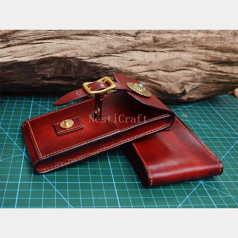 Handmade Vegetable-Tanned Top-Grain Cowhide Leather Belt Phone Pouch by Nesti Craft