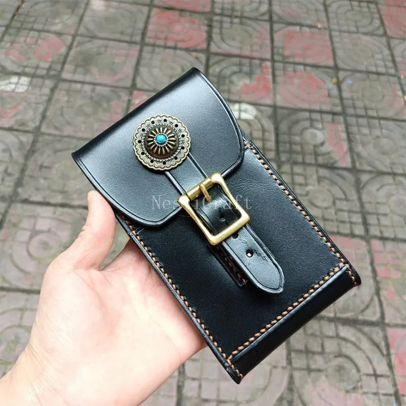 Handmade Vegetable-Tanned Top-Grain Cowhide Leather Belt Phone Pouch by Nesti Craft