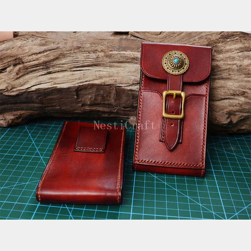 Handmade Vegetable-Tanned Top-Grain Cowhide Leather Belt Phone Pouch by Nesti Craft